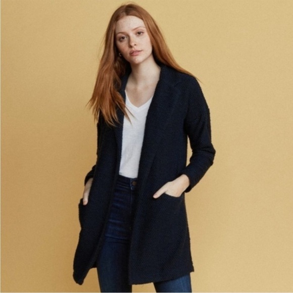 Marine Layer Birdseye Cardigan Longline Sweater Navy Jet Black Size XS - Picture 3 of 13